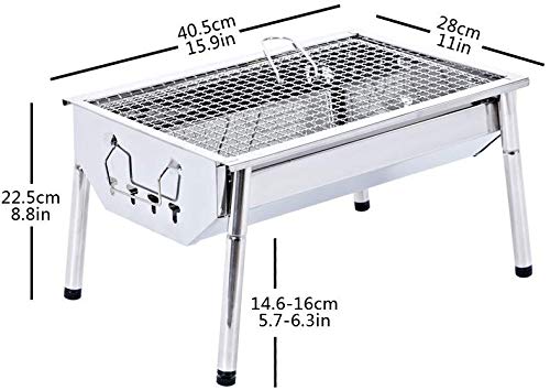 Charcoal Grill Barbecue Portable BBQ - Stainless Steel Folding BBQ Kabab Grill Camping Grill Tabletop Grill Hibachi Grill for Shish Kabob Portable Camping Cooking Small Grill
