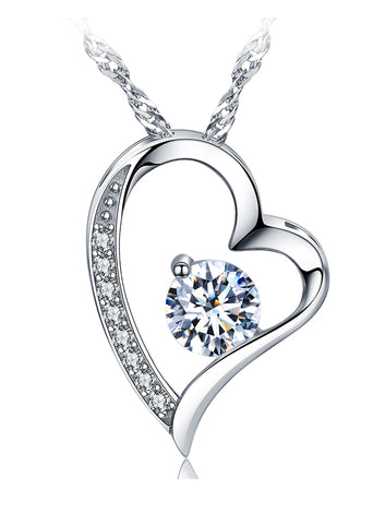 Emma Manor 14K White Gold Plated Forever Lover Heart Pendant Necklace For Women