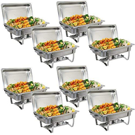 Rectangular Chafing Dish Full Size Chafer Dish Set 8 Pack of 8 Quart Stainless Steel Frame (8)