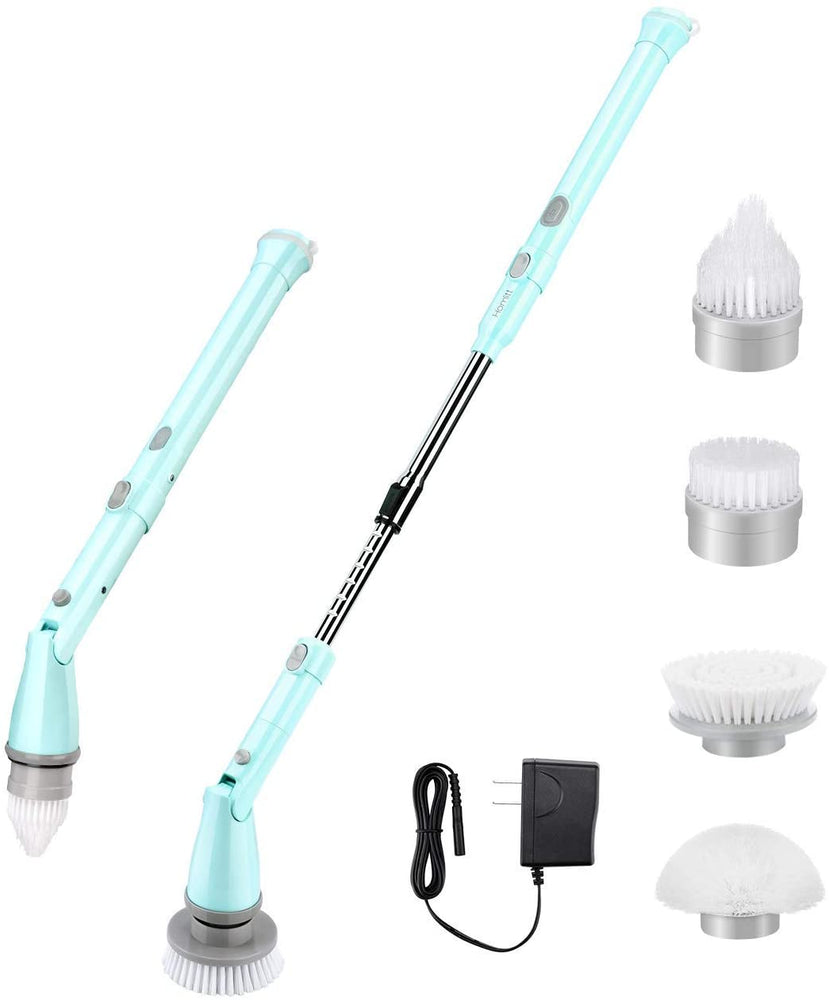 Homitt Electric Spin Scrubber Cordless Shower Scrubber Built-in 2 LG Batteries, 360 Power Bathroom Scrubber with 4 Replaceable Cleaning Brush Head and Adjustable Extension Handle for Tub, Tile, Floor
