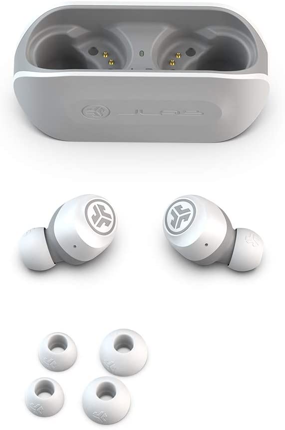 JLab Audio Go Air True Wireless Bluetooth Earbuds + Charging Case | Dual Connect | IP44 Sweat Resistance | Bluetooth 5.0 Connection | 3 EQ Sound Settings: JLab Signature, Balanced, Bass Boost… (White)