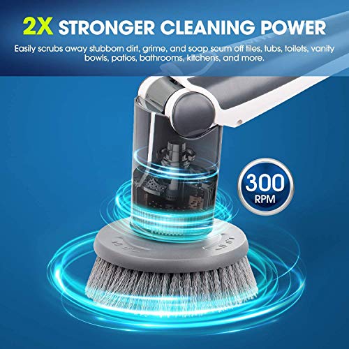 Electric Spin Scrubber, NOVETE Cordless Shower Bathroom Scrubber with Long Adjustable Extension Arm, 3 Upgraded Cleaning Brush Heads, Spin Scrubber for Tub Tile Floor, Ideal Gift for Family & Friends