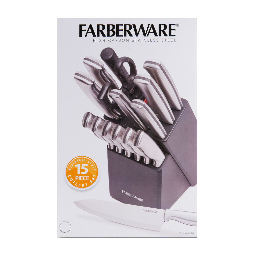 Farberware 15 Piece Stamped Stainless Steel Knife Block Set