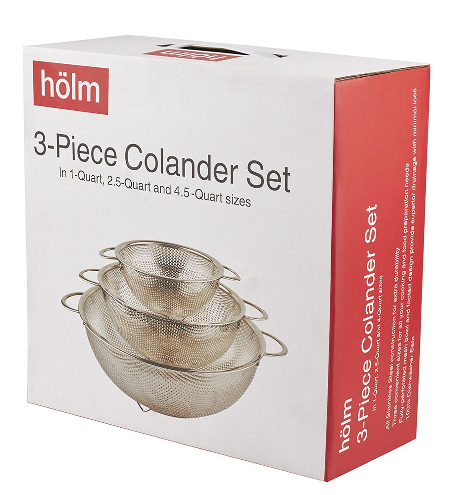 holm 3-Piece Stainless Steel Mesh Colander Set (1-Quart, 2.5-Quart and 4.5-Quart)