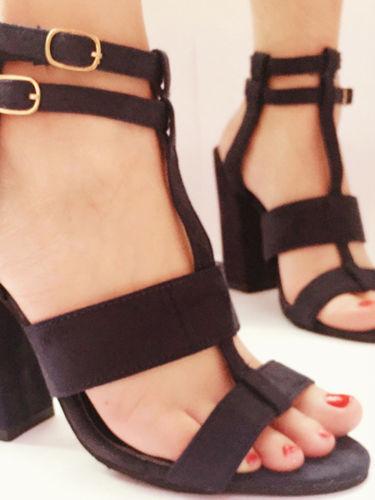 Women High Chunky Block Heels Sandals Buckle Ankle Strappy Slingback Party Shoes, Color: - Black
