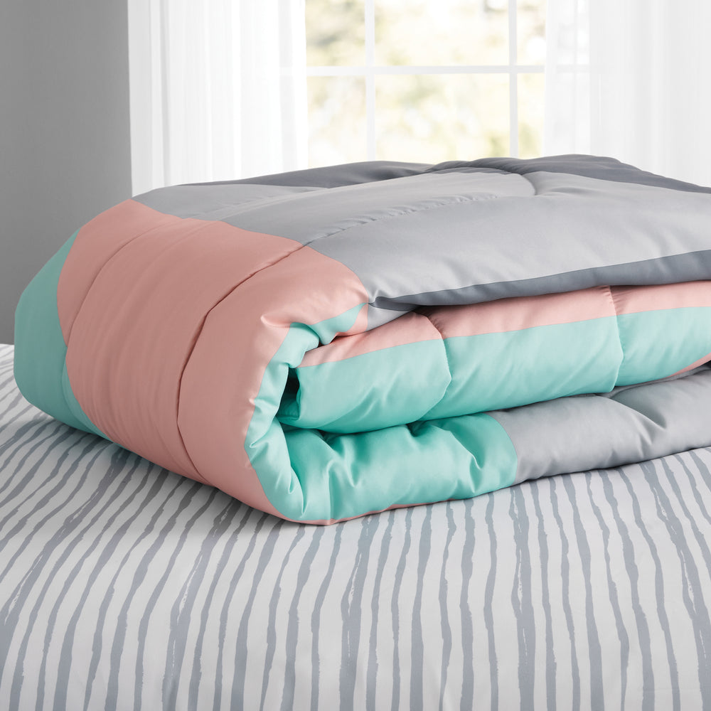 Grey & Teal Bed in a Bag Bedding Set with BONUS Sheet