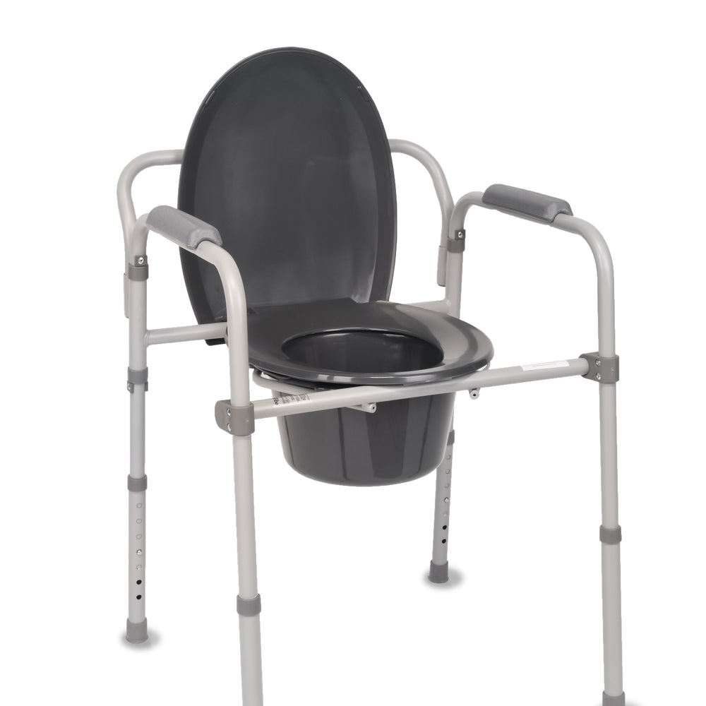 Equate Steel Foldable 3-in-1 Bedside Toilet Commode, 250lb /115Kg Weight Capacity, Gray Seat