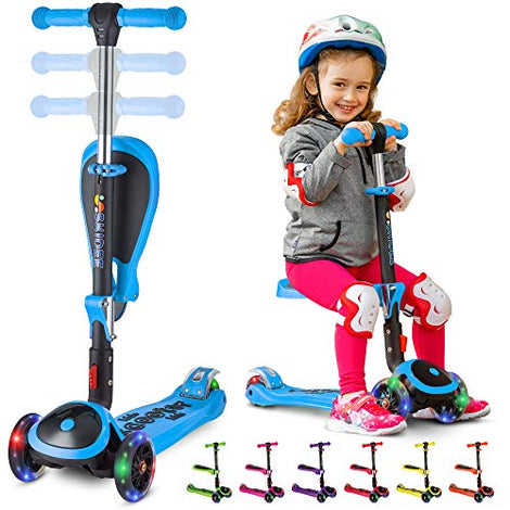 S SKIDEE Scooter for Kids with Foldable and Removable Seat – Adjustable Height, 3 LED Light Wheels, USA Brand 3 Wheels Kick Scooter for Girls & Boys 2-12 Years Old - Y200