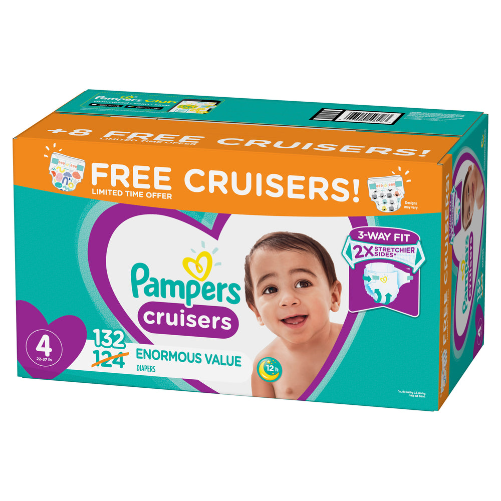 Pampers Cruisers Active Fit Diapers, Size 4, Bonus Pack 132 Ct