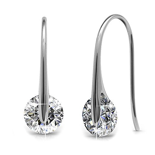 Cate & Chloe McKayla Wonderous 18k White Gold Swarovski Earrings, Drop Dangle-Earrings, Best Silver Earrings for Women, Special-Occasion Jewelry, Solitaire Earrings with Swarovski Crystals