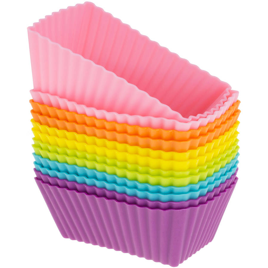 Freshware 12-Pack Mini Rectangle Reusable Silicone Baking Cup, Rainbow Colors, CB-308SC