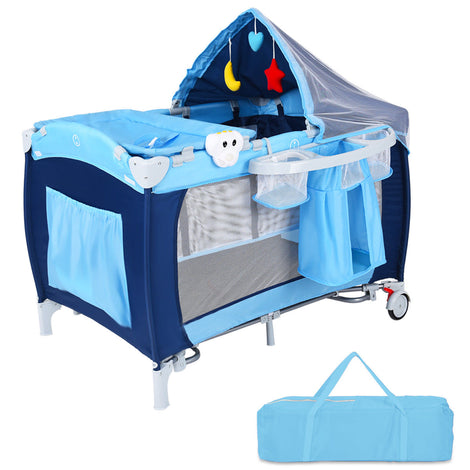 Costway Foldable Baby Crib Playpen Travel Infant Bassinet Bed Mosquito Net Music w Bag