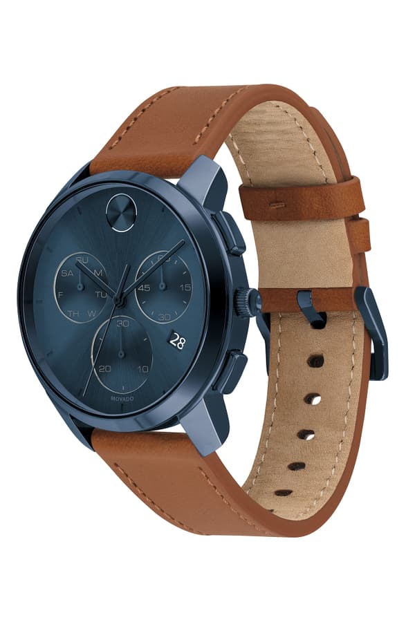 Bold Chronograph Leather Strap Watch, 42mm - MOVADO