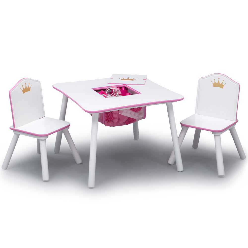 Delta Children Princess Crown Kids Table and Chair Set with Storage, White/Pink