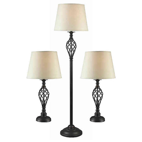 Kenroy Home Avett Lamps in Bronze with Cream Fabric Shade (Set of 3)