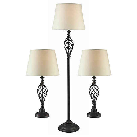 Kenroy Home Avett Lamps in Bronze with Cream Fabric Shade (Set of 3)