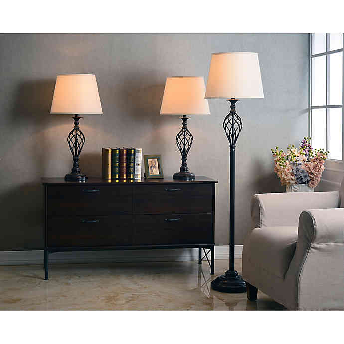 Kenroy Home Avett Lamps in Bronze with Cream Fabric Shade (Set of 3)