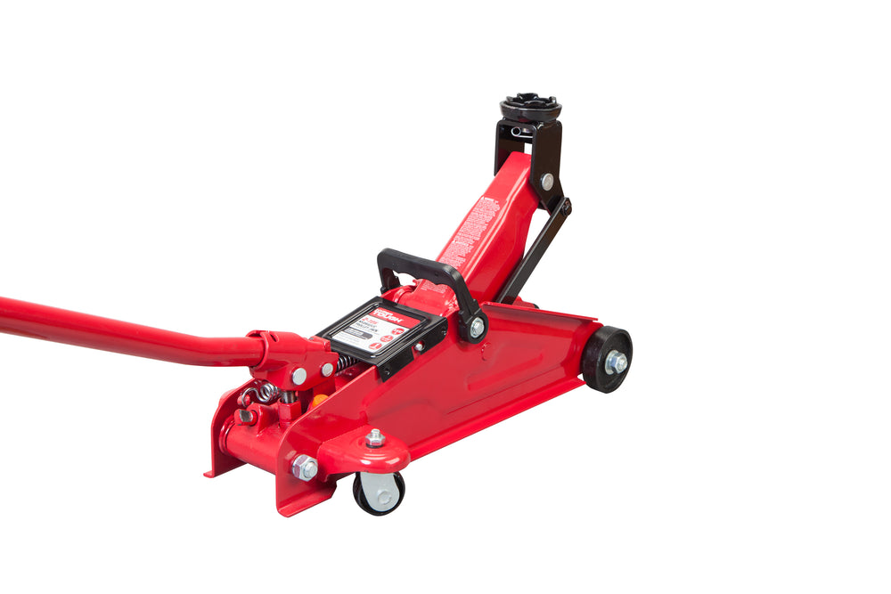 Hyper Tough 2 Ton Trolley Jack with Compact Design. Min.Height: 5-5/16