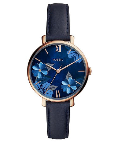 Women's Jacqueline Playful Floral Blue Leather Strap Watch 36mm