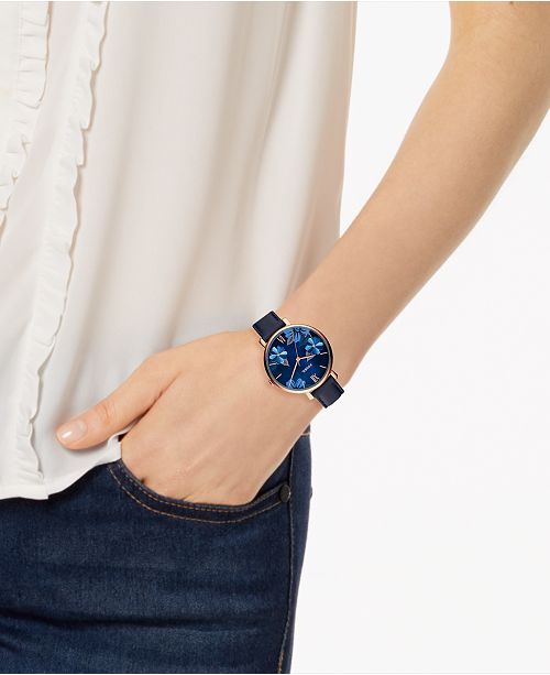 Women's Jacqueline Playful Floral Blue Leather Strap Watch 36mm