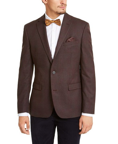 Men's Slim-Fit Burgundy Plaid Sport Coat Bar III