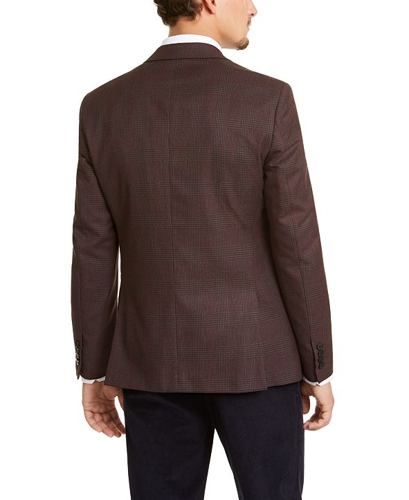 Men's Slim-Fit Burgundy Plaid Sport Coat Bar III