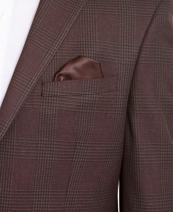 Men's Slim-Fit Burgundy Plaid Sport Coat Bar III