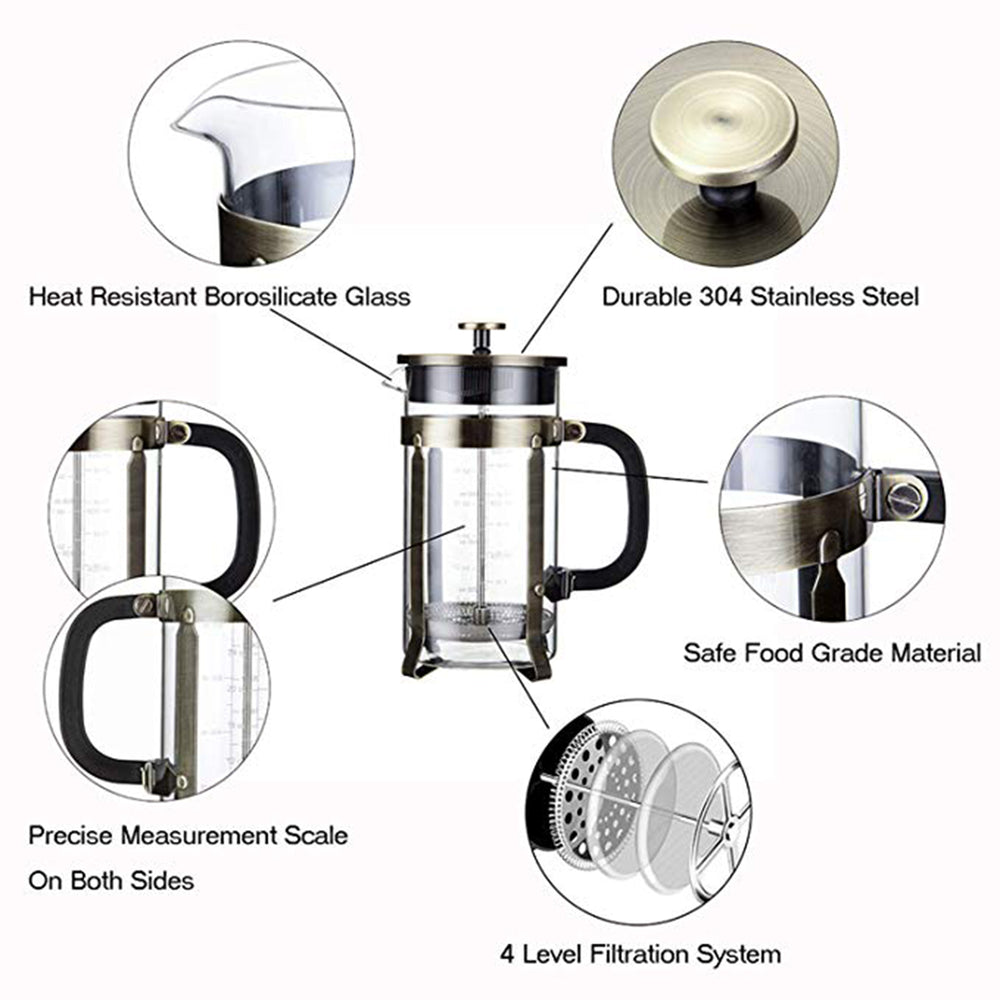 Professional Grade 34 oz French Press Coffee/Tea Maker & Premium Milk Frother With Stainless Steel Stand