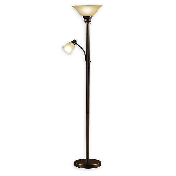 Catalina Lighting Torchiere Floor Lamp with Reading Light in Oil Rubbed Bronze