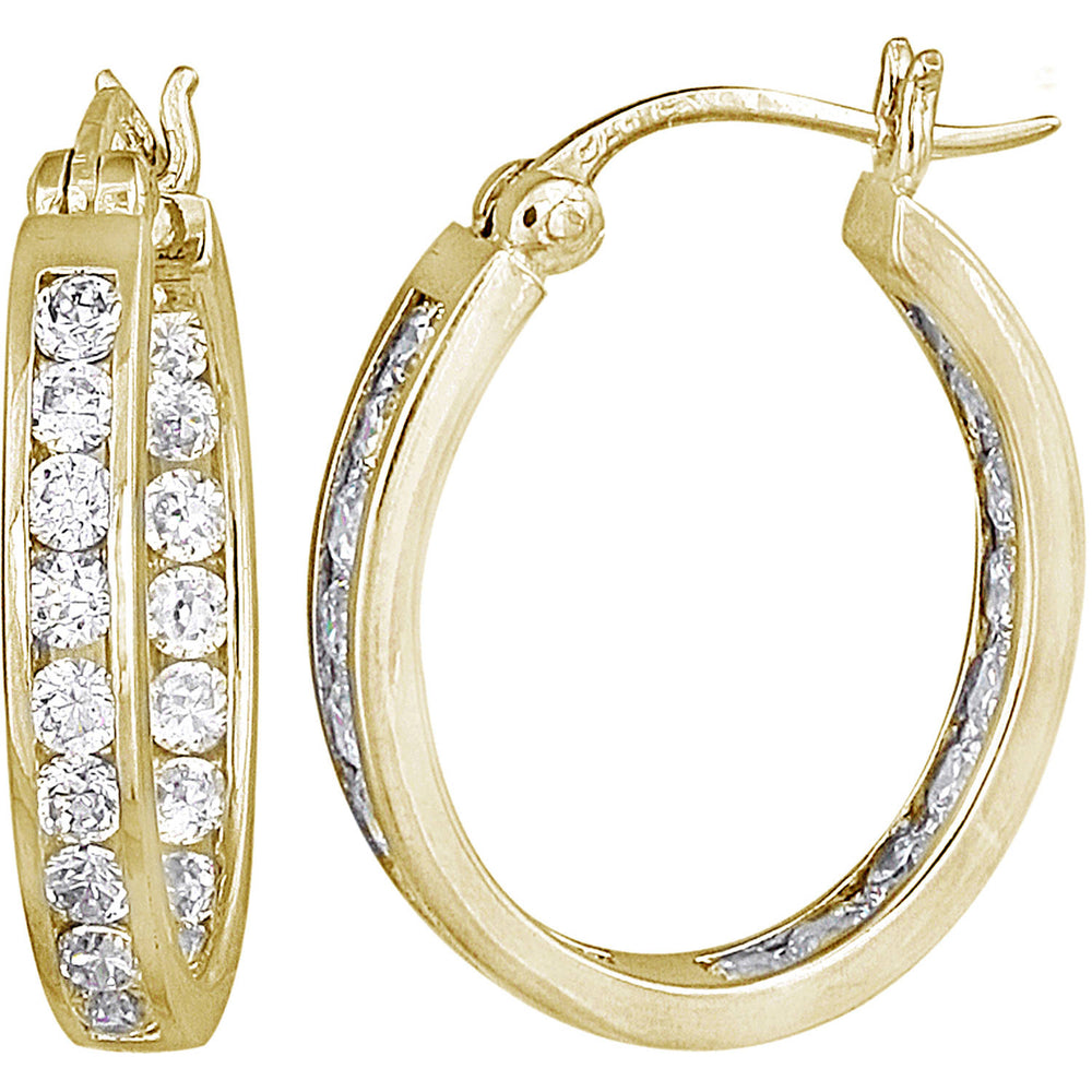 CZ 14kt Yellow Gold over Sterling Silver Hoop Earrings