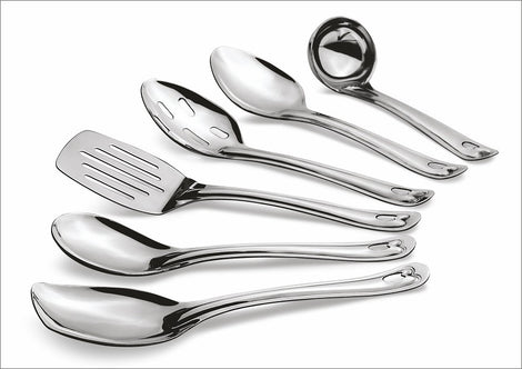 Complete 6 Piece 9" Stainless Steel Cooking & Serving Spoon Set