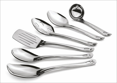 Complete 6 Piece 9" Stainless Steel Cooking & Serving Spoon Set