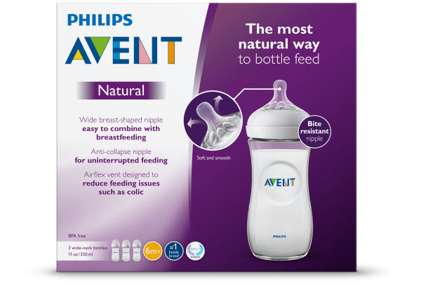 Philips Avent Natural Baby Bottle, Clear, 11oz, 3pk, SCF016/37