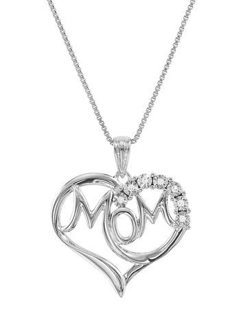 Brilliance Fine Jewelry Diamond Accent Sterling Silver "Mom" in Heart Pendant, 18" Necklace