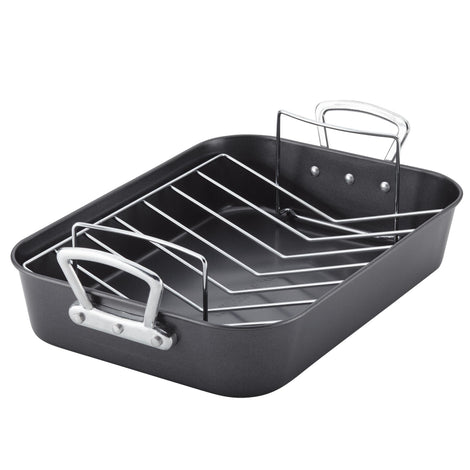 Farberware Buena Cocina Nonstick Roaster with Rack, 15-Inch x 11-Inch, Gray