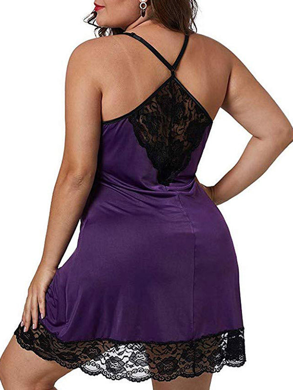 Julycc Womens Plus Size Sleepwear Nightdress Lace V Neck Lingerie Babydoll