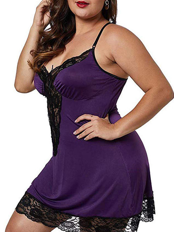 Julycc Womens Plus Size Sleepwear Nightdress Lace V Neck Lingerie Babydoll