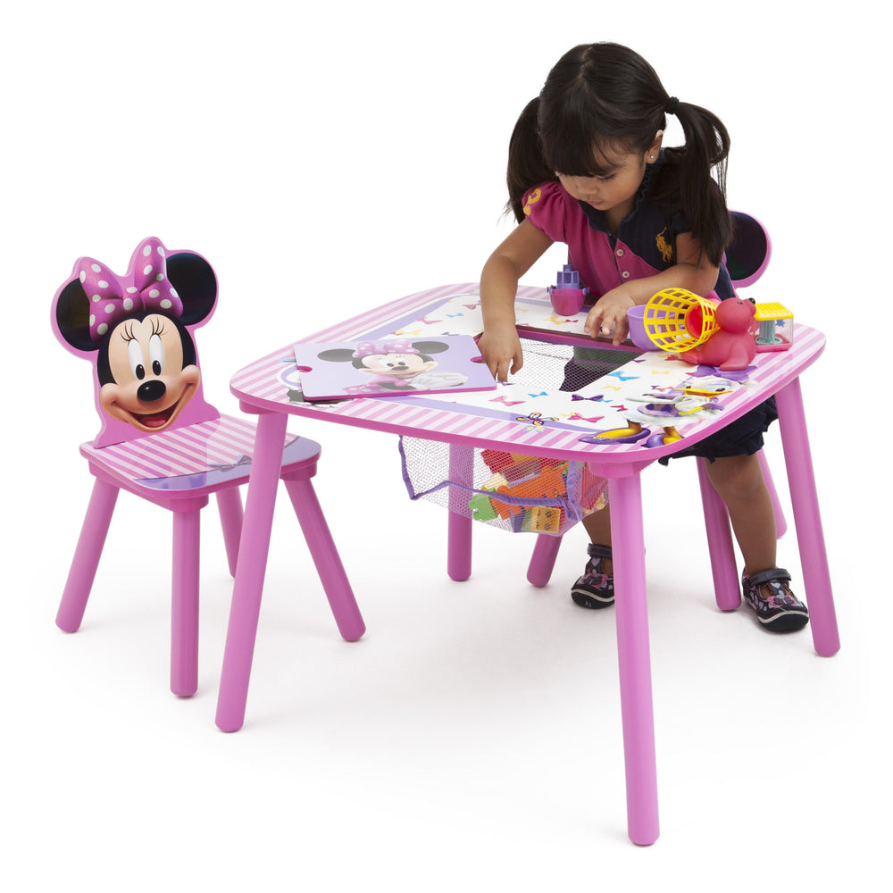 Disney Minnie Mouse Wood Kids Storage Table and Chairs Set by Delta Children
