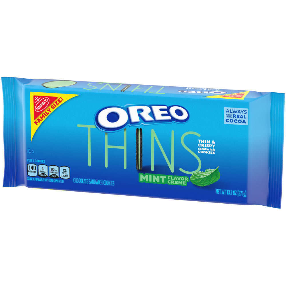 OREO Thins Chocolate Sandwich Cookies, Mint Flavored Creme, 1 Family Size Pack