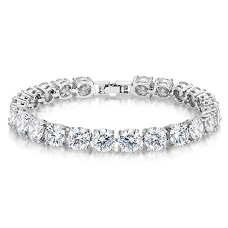 Cubic Zirconia Tennis Bracelet Eternity Round Cut 7mm White CZ 7 inch for Women Hypoallergenic