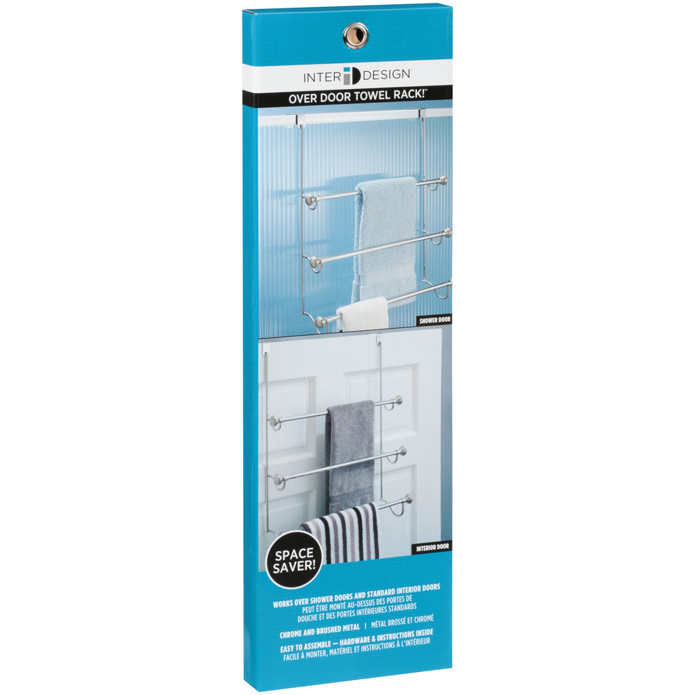 InterDesign York Over the Shower Door Towel Rack for Bathroom, Chrome/Brushed