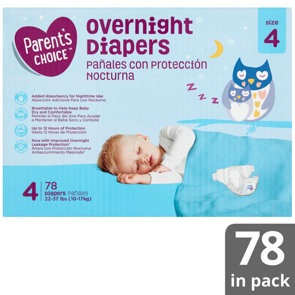 Parent's Choice Overnight Diapers, Size 4, 78 Count