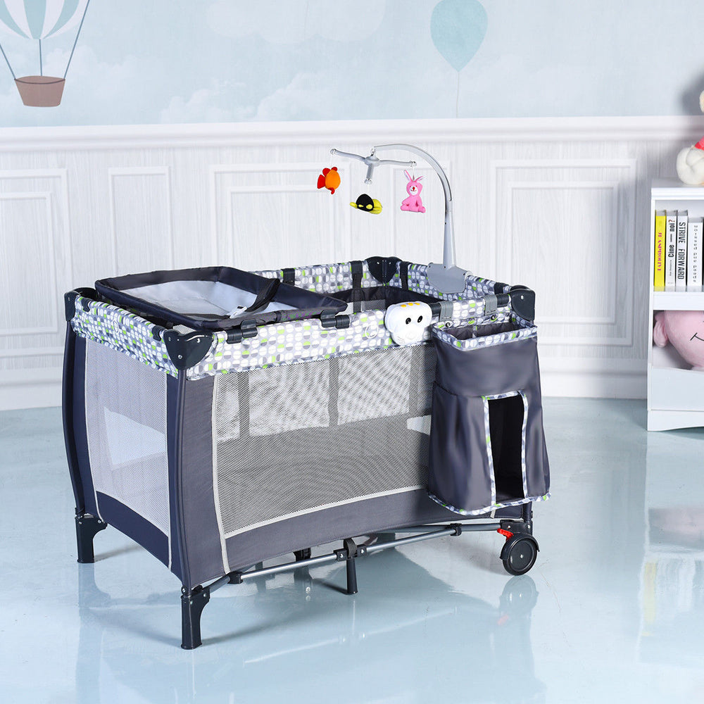 Costway Foldable Travel Playard with Bassinet, Gray
