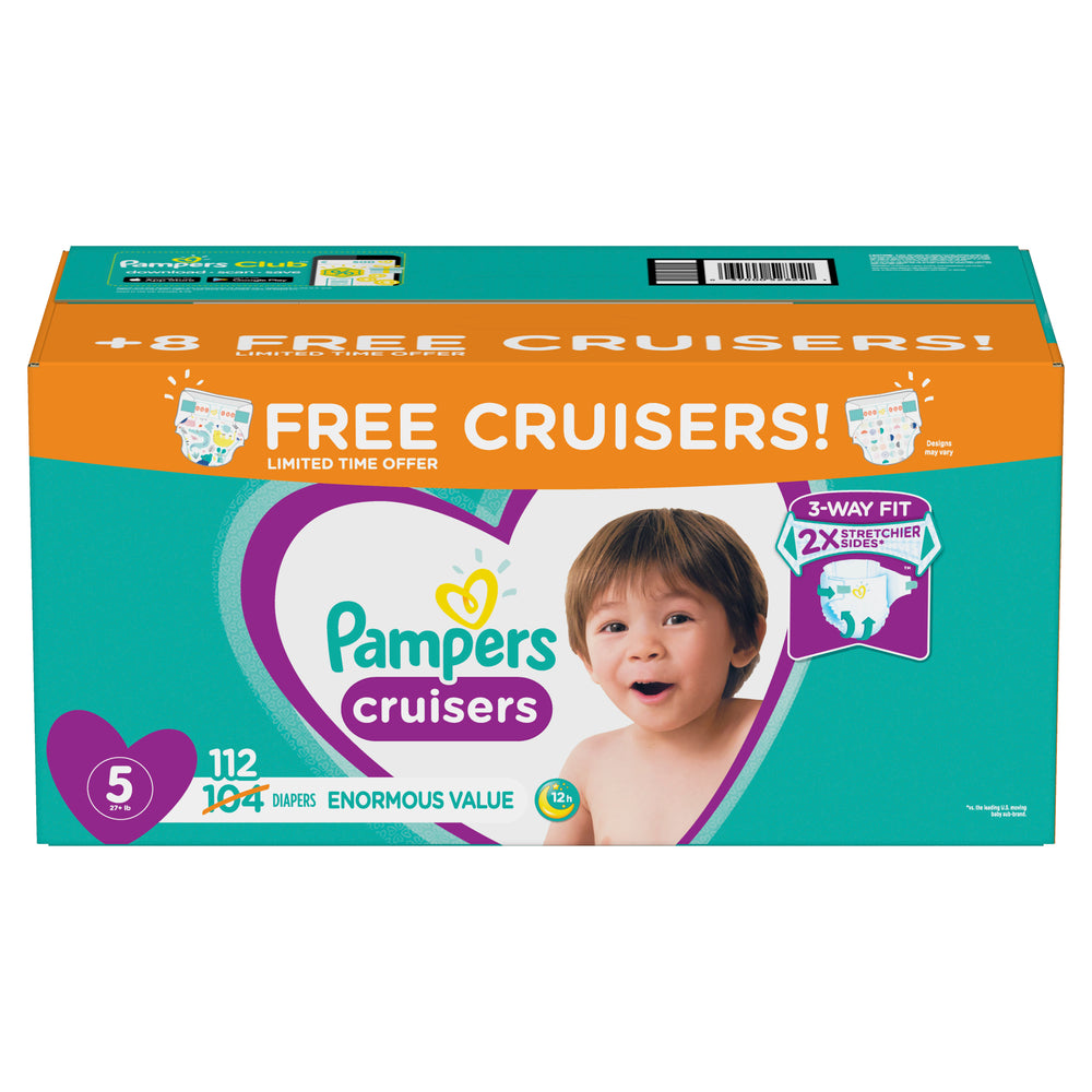 Pampers Cruisers Active Fit Diapers, Size 5, Bonus Pack 112 Ct