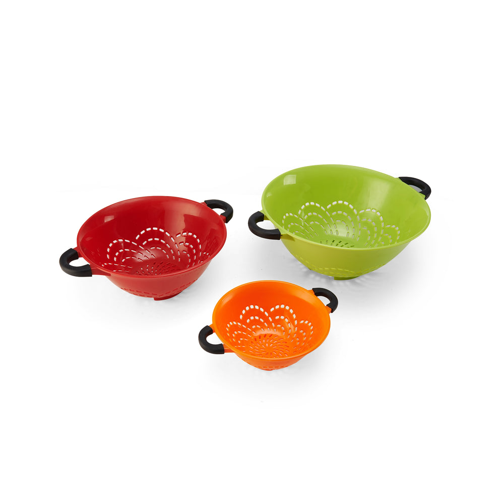 Farberware Professional Soft Grip Set of 3 Colanders in Green, Red, and Orange