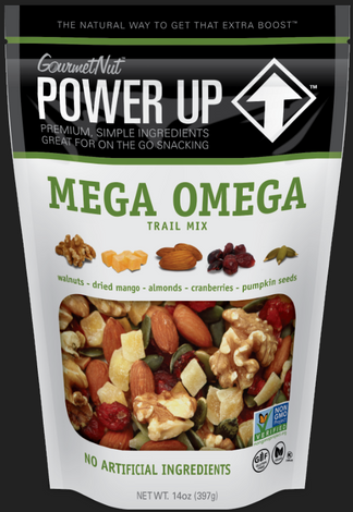 Power Up Mega Omega Trail Mix from Gourmet Nut, 14 oz. Resealable Bag, Gluten Free