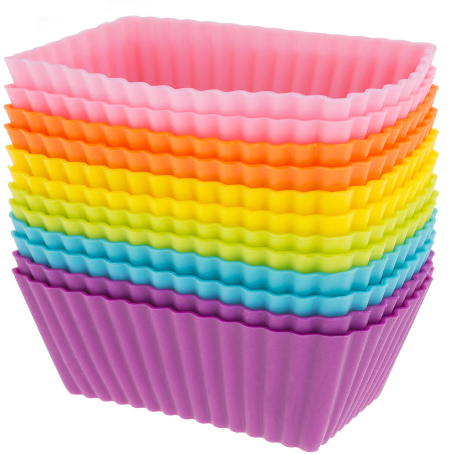 Freshware 12-Pack Mini Rectangle Reusable Silicone Baking Cup, Rainbow Colors, CB-308SC