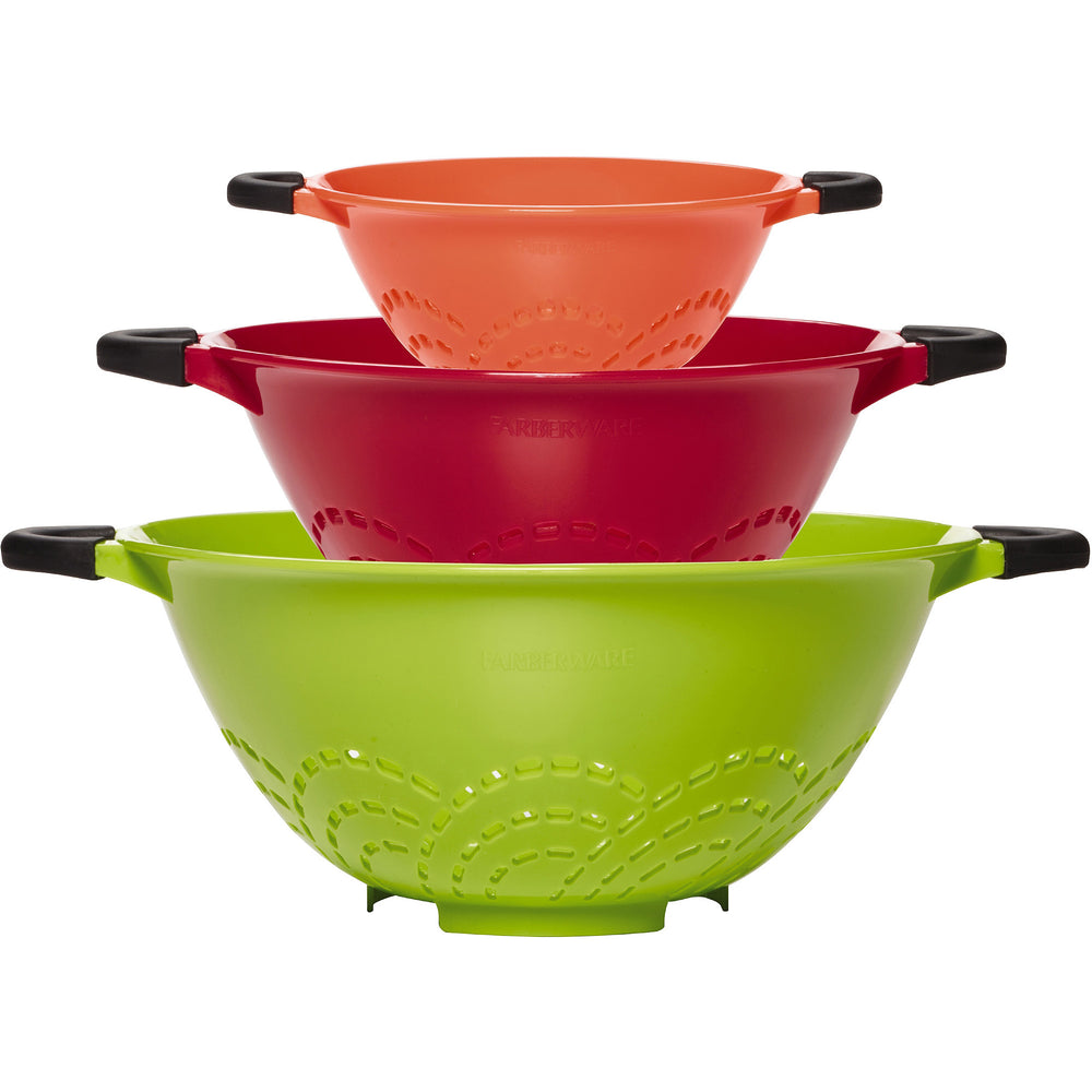 Farberware Professional Soft Grip Set of 3 Colanders in Green, Red, and Orange