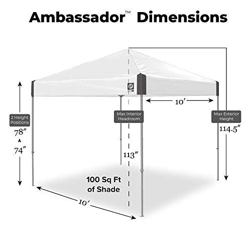 E-Z UP Ambassador Instant Shelter Canopy, 10 by 10', White Slate