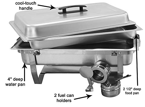 TigerChef Chafing Dish Buffet Set - Chaffing Dishes Stainless Steel - 8 Chafer and Buffet Warmer Sets with Water Pan, Food Pan, Lid